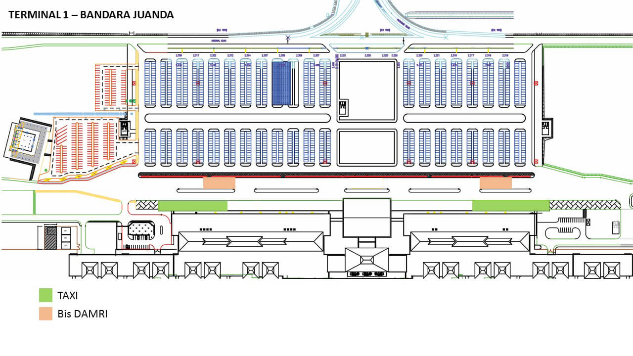 Map of the location of the Damri bus at Juanda Airport